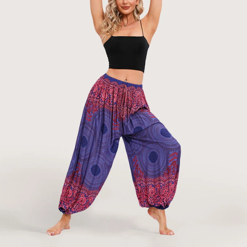 Olivenorma Vibrant Boho Mandala Damen Haremshose mit elastischer Taille