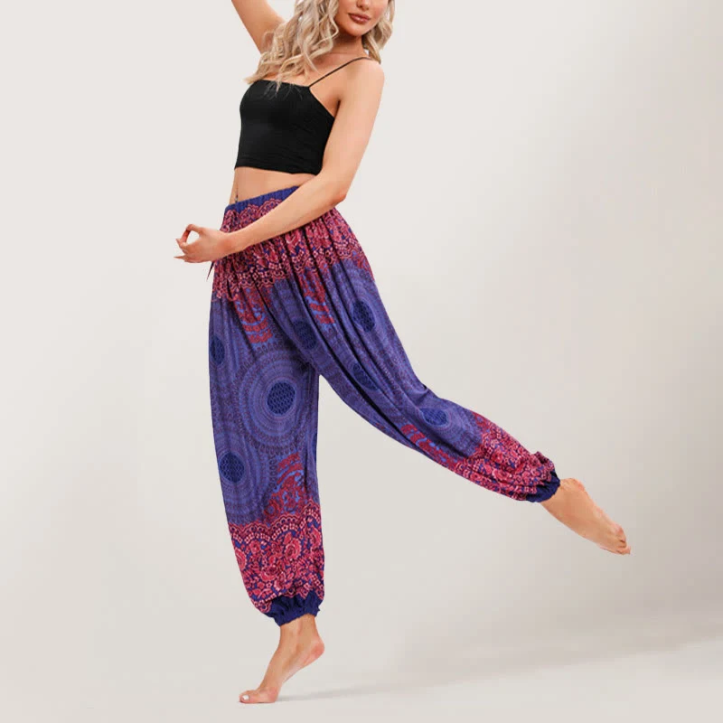 Olivenorma Vibrant Boho Mandala Damen Haremshose mit elastischer Taille