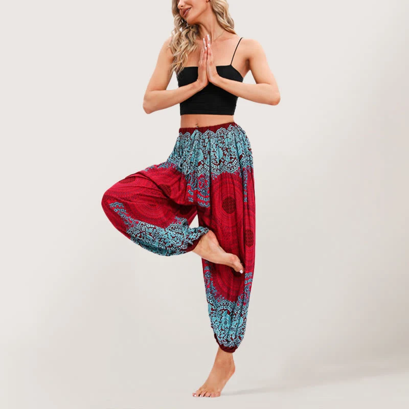 Olivenorma Vibrant Boho Mandala Damen Haremshose mit elastischer Taille