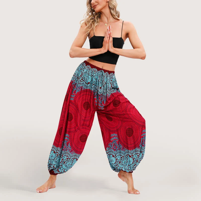 Olivenorma Vibrant Boho Mandala Damen Haremshose mit elastischer Taille