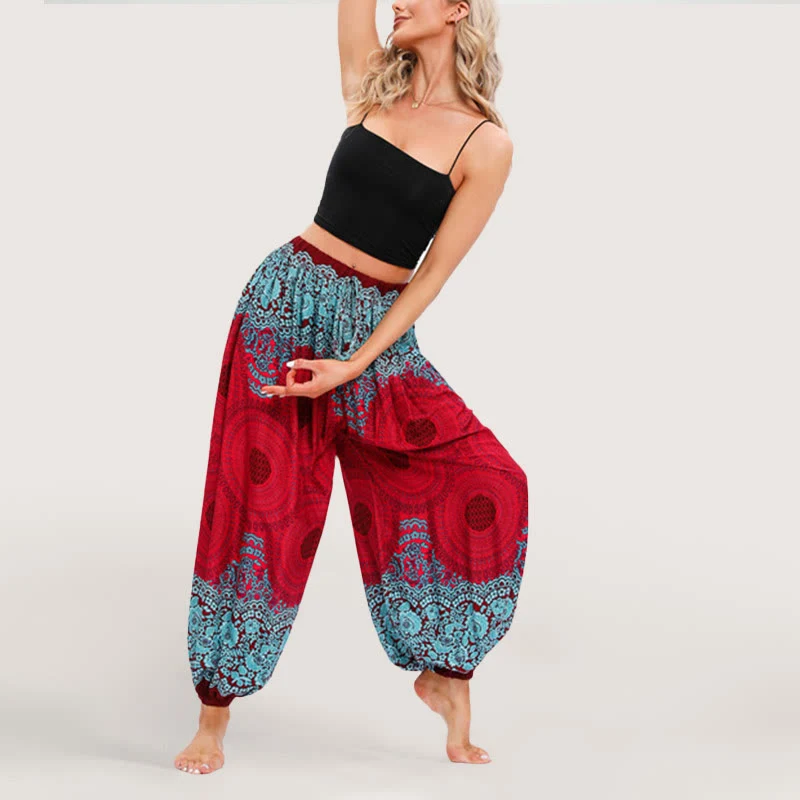 Olivenorma Vibrant Boho Mandala Damen Haremshose mit elastischer Taille
