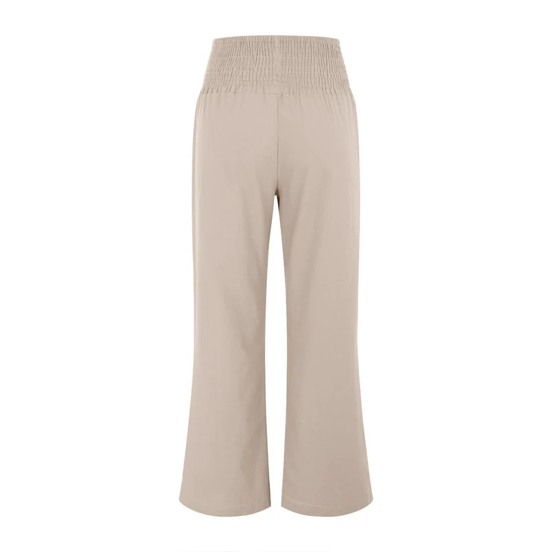 Olivenorma Damen-Loungehose in Unifarbe mit weitem Bein, hoher Taille und lockerer Passform, mit Taschen