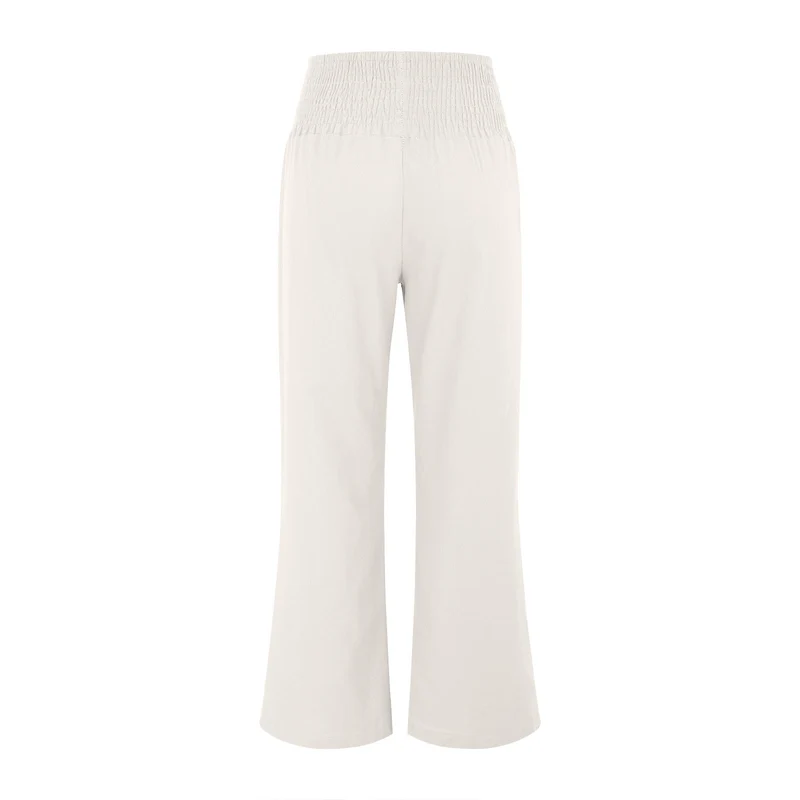 Olivenorma Damen-Loungehose in Unifarbe mit weitem Bein, hoher Taille und lockerer Passform, mit Taschen
