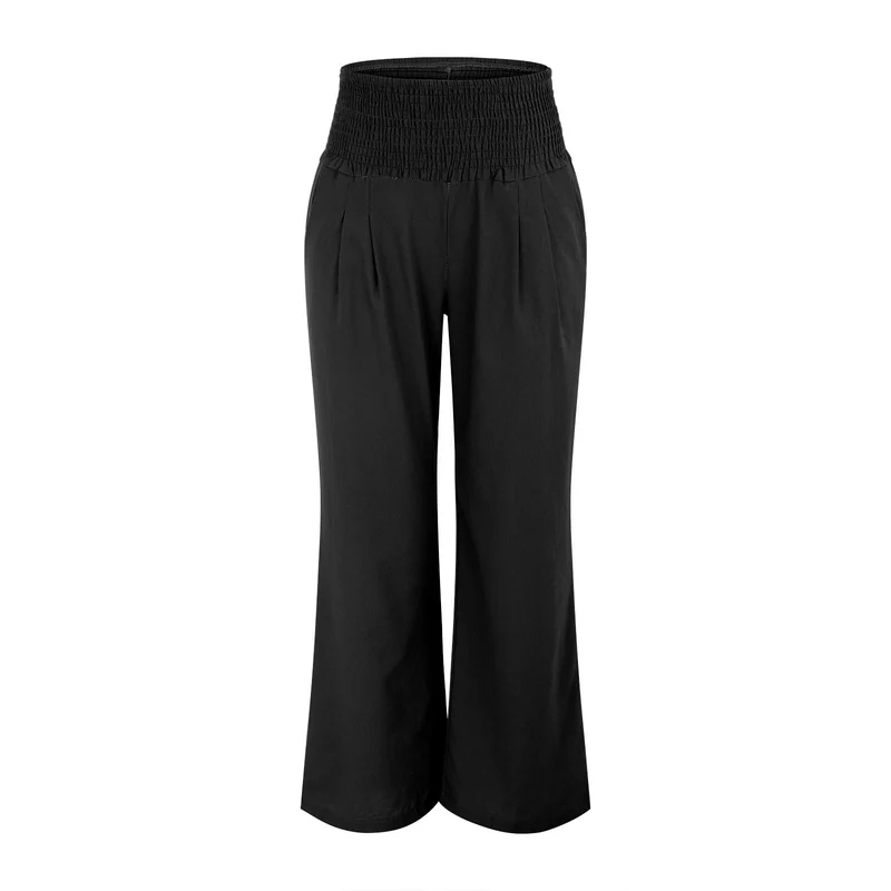 Olivenorma Damen-Loungehose in Unifarbe mit weitem Bein, hoher Taille und lockerer Passform, mit Taschen