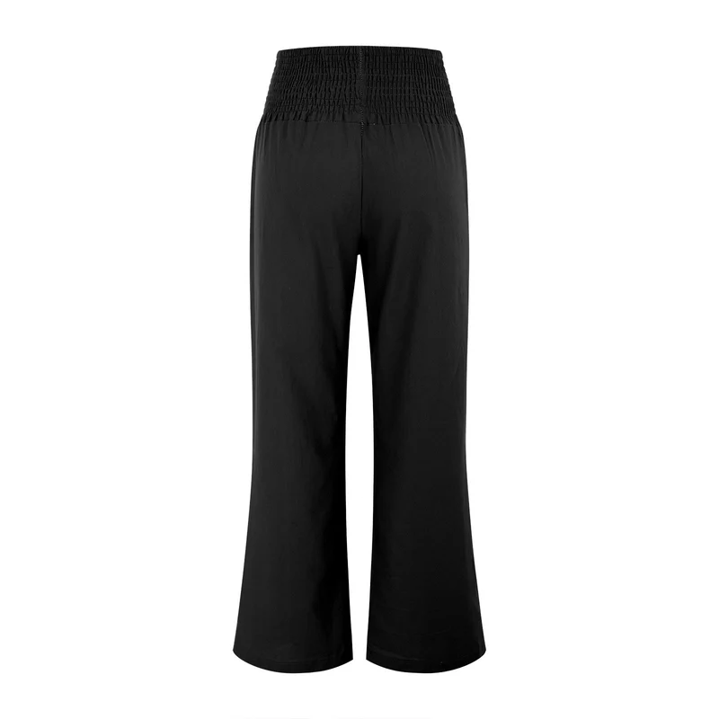 Olivenorma Damen-Loungehose in Unifarbe mit weitem Bein, hoher Taille und lockerer Passform, mit Taschen