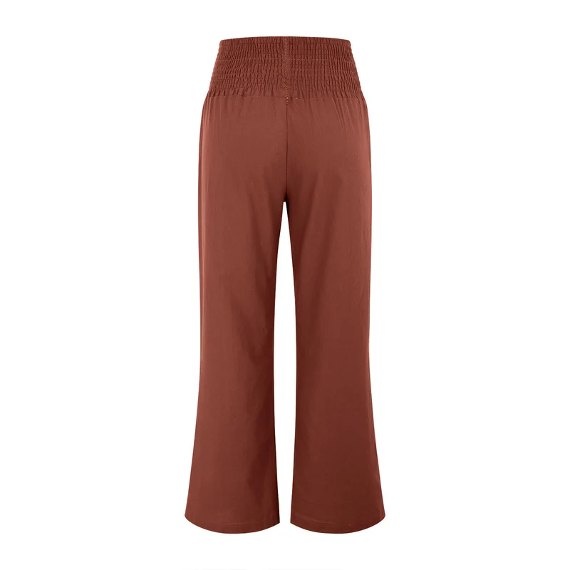 Olivenorma Damen-Loungehose in Unifarbe mit weitem Bein, hoher Taille und lockerer Passform, mit Taschen