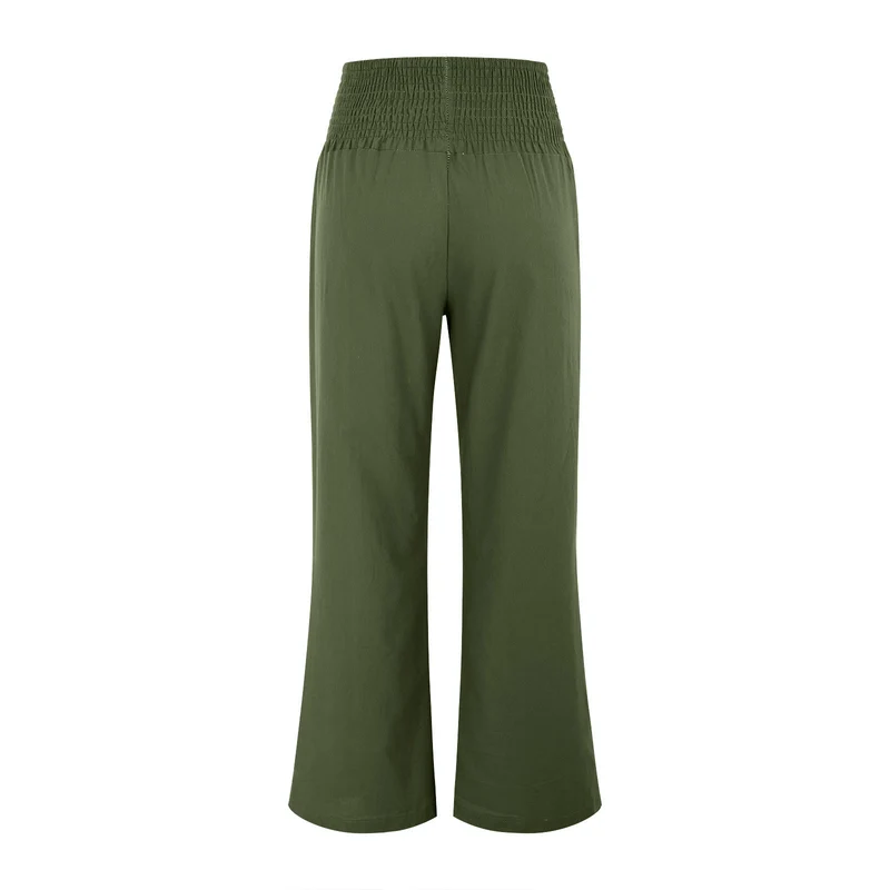 Olivenorma Damen-Loungehose in Unifarbe mit weitem Bein, hoher Taille und lockerer Passform, mit Taschen