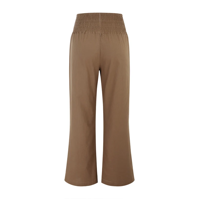 Olivenorma Damen-Loungehose in Unifarbe mit weitem Bein, hoher Taille und lockerer Passform, mit Taschen