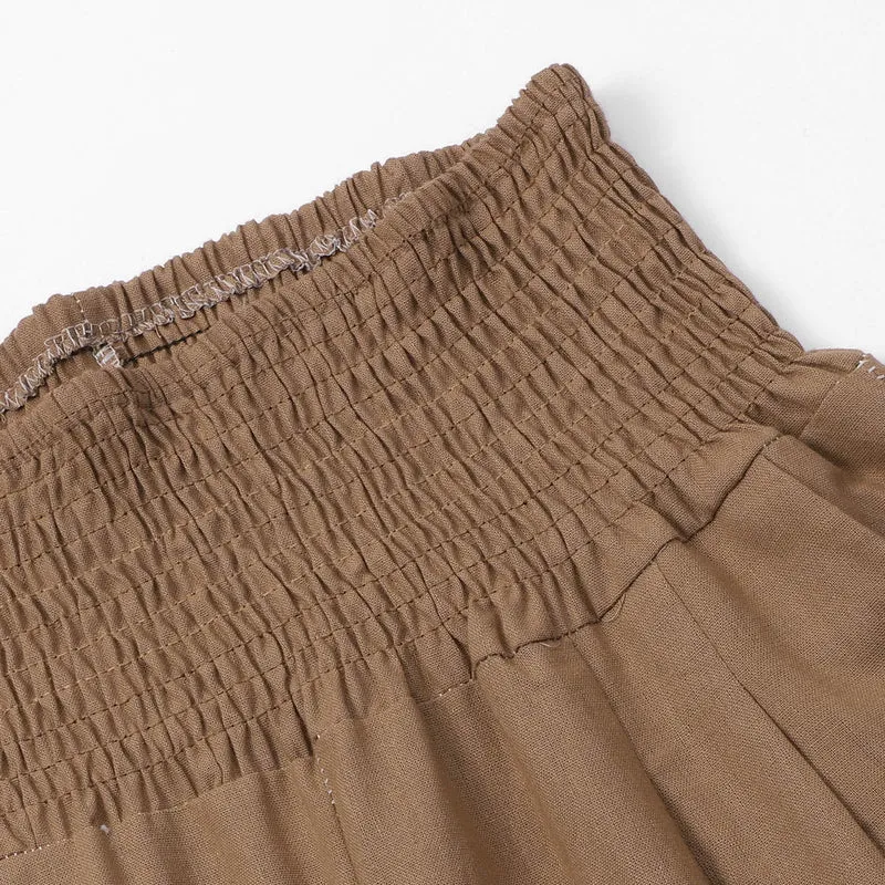 Olivenorma Damen-Loungehose in Unifarbe mit weitem Bein, hoher Taille und lockerer Passform, mit Taschen