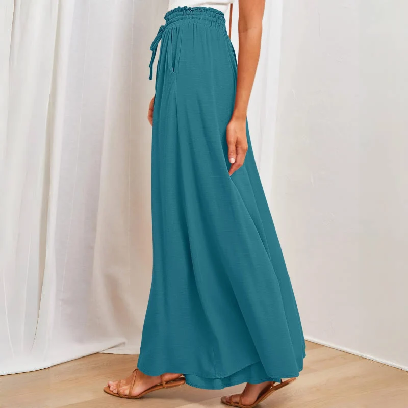 Olivenorma Einfarbige Palazzo-Hose für Damen mit hoher Taille und Taschen