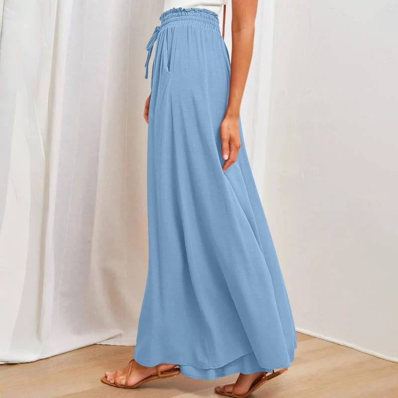 Olivenorma Einfarbige Palazzo-Hose für Damen mit hoher Taille und Taschen