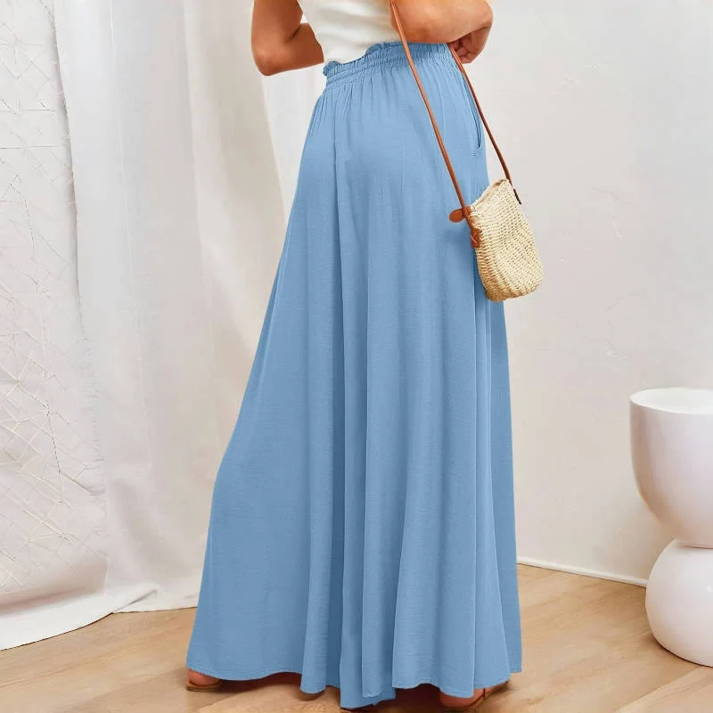 Olivenorma Einfarbige Palazzo-Hose für Damen mit hoher Taille und Taschen