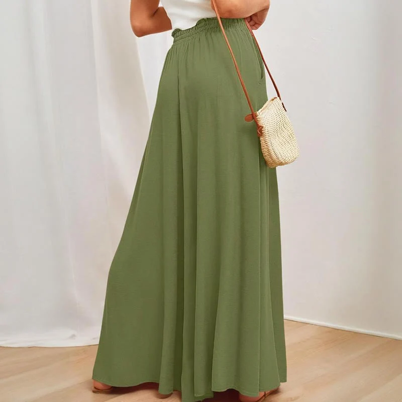 Olivenorma Einfarbige Palazzo-Hose für Damen mit hoher Taille und Taschen
