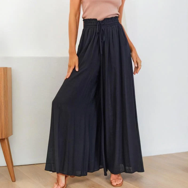 Olivenorma Einfarbige Palazzo-Hose für Damen mit hoher Taille und Taschen