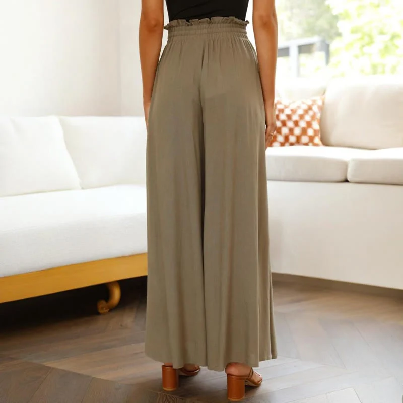 Olivenorma Einfarbige Palazzo-Hose für Damen mit hoher Taille und Taschen