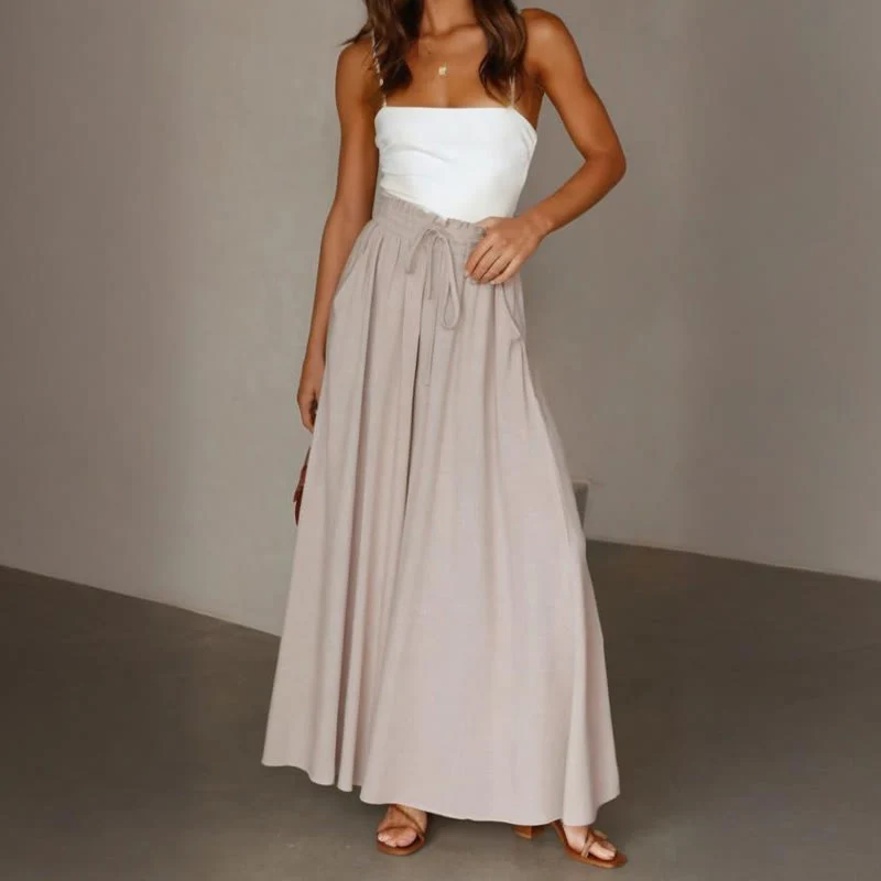 Olivenorma Einfarbige Palazzo-Hose für Damen mit hoher Taille und Taschen