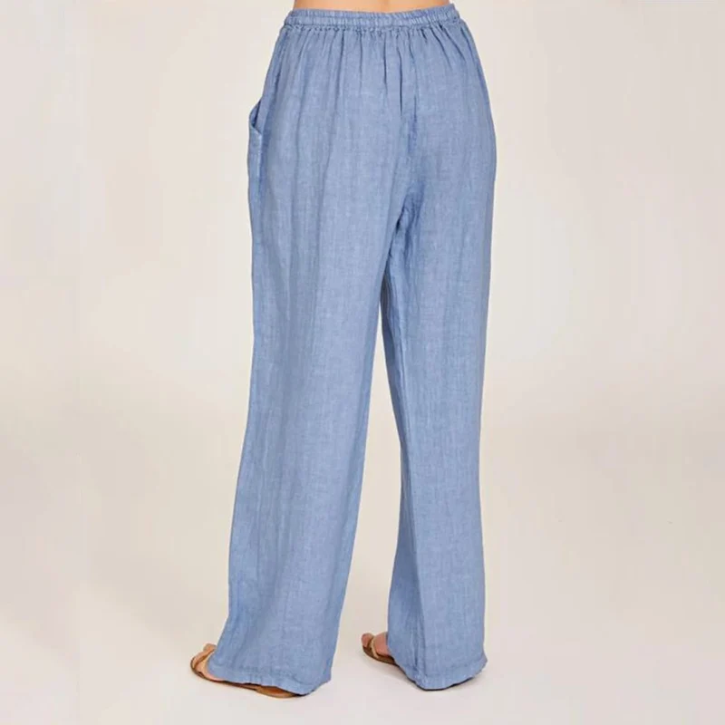 Olivenorma Damenhose aus Baumwollleinen mit weitem Bein