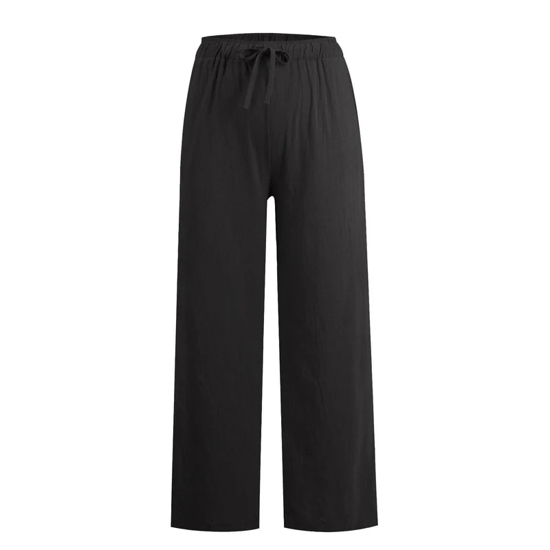 Olivenorma Damenhose aus Baumwollleinen mit weitem Bein