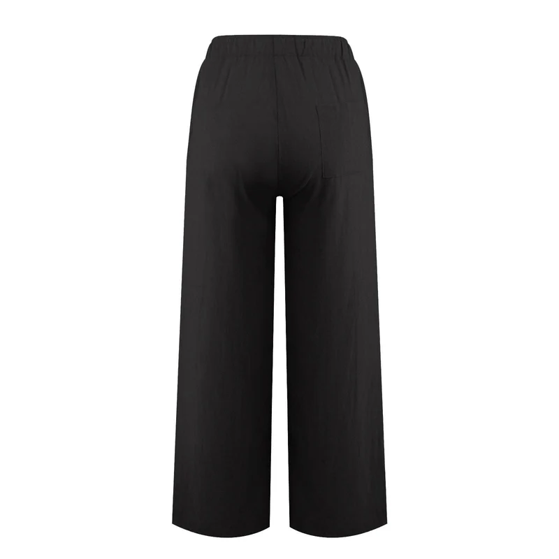 Olivenorma Damenhose aus Baumwollleinen mit weitem Bein