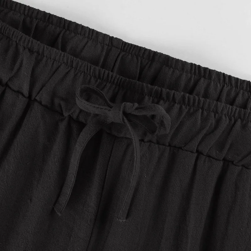 Olivenorma Damenhose aus Baumwollleinen mit weitem Bein