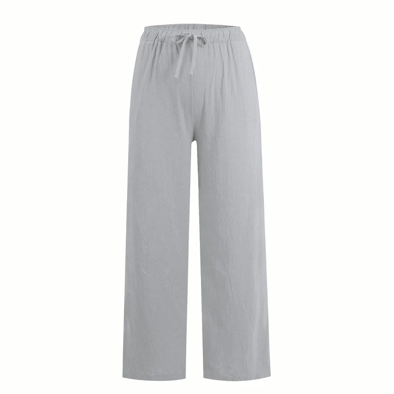 Olivenorma Damenhose aus Baumwollleinen mit weitem Bein