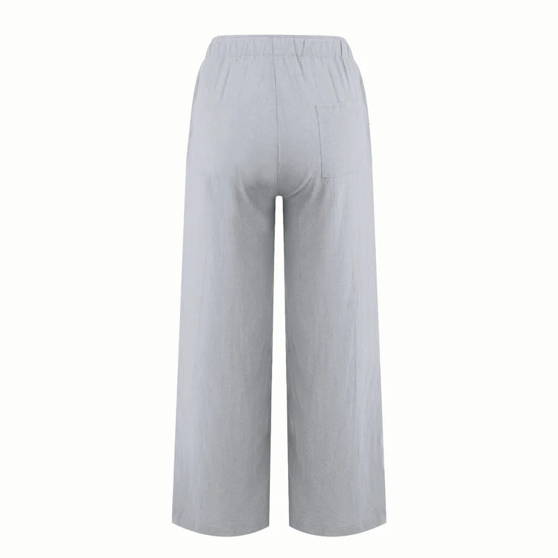 Olivenorma Damenhose aus Baumwollleinen mit weitem Bein