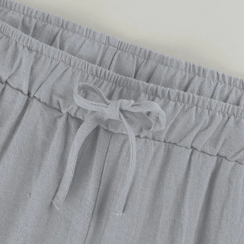 Olivenorma Damenhose aus Baumwollleinen mit weitem Bein