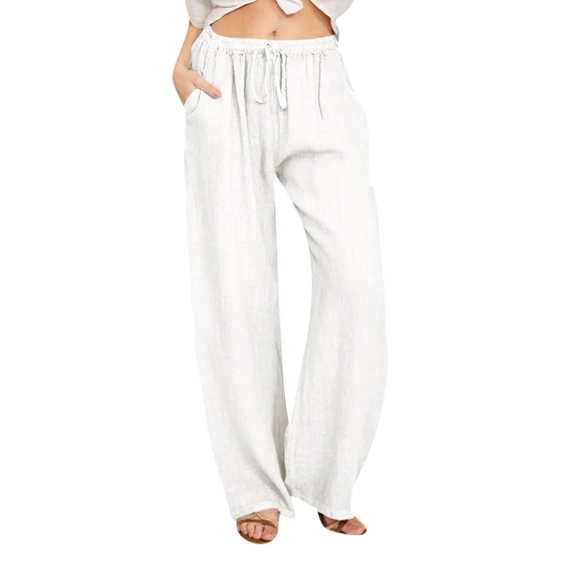Olivenorma Damenhose aus Baumwollleinen mit weitem Bein