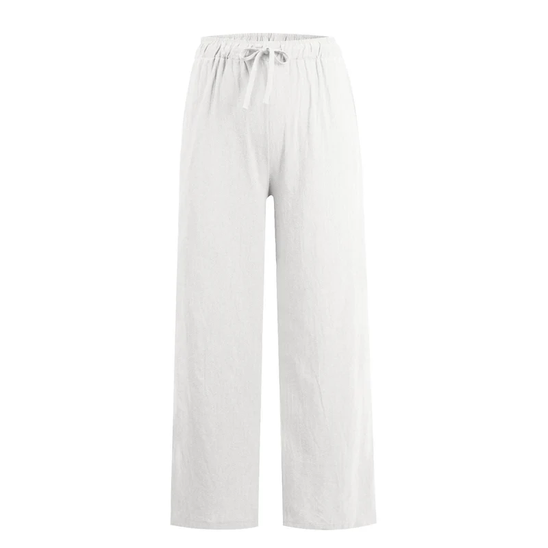 Olivenorma Damenhose aus Baumwollleinen mit weitem Bein