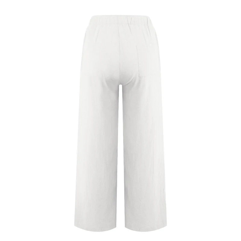 Olivenorma Damenhose aus Baumwollleinen mit weitem Bein