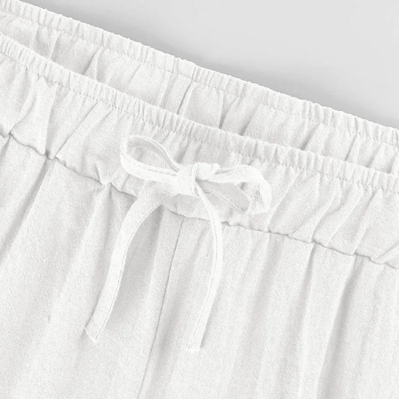 Olivenorma Damenhose aus Baumwollleinen mit weitem Bein