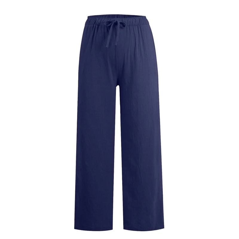 Olivenorma Damenhose aus Baumwollleinen mit weitem Bein