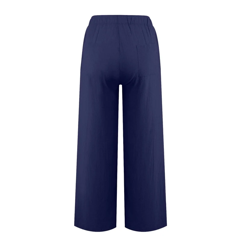 Olivenorma Damenhose aus Baumwollleinen mit weitem Bein