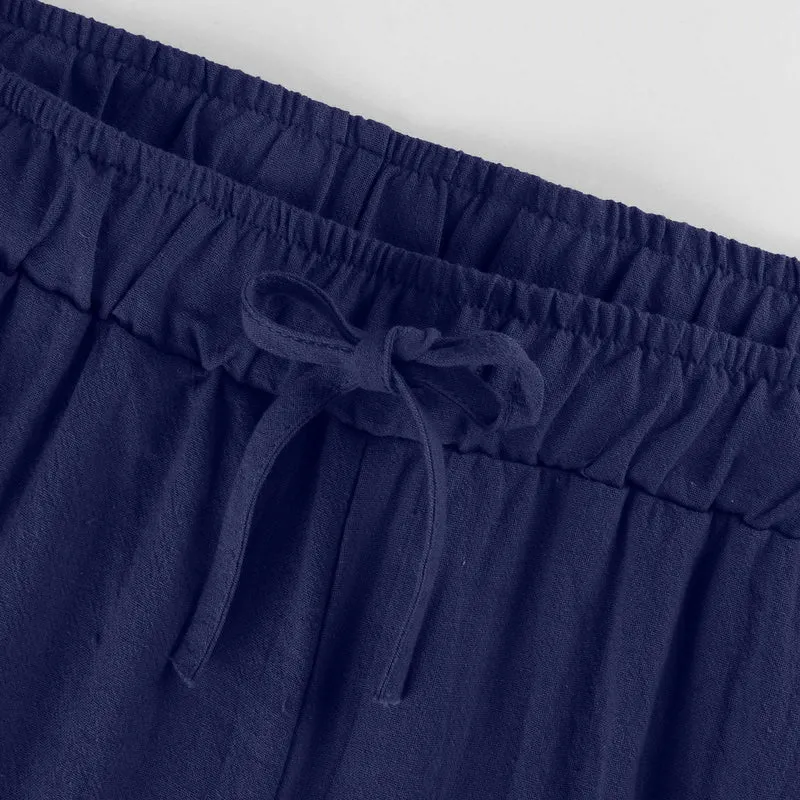 Olivenorma Damenhose aus Baumwollleinen mit weitem Bein