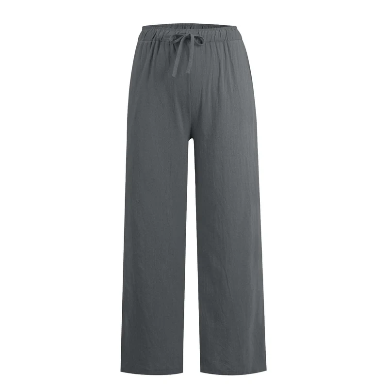 Olivenorma Damenhose aus Baumwollleinen mit weitem Bein