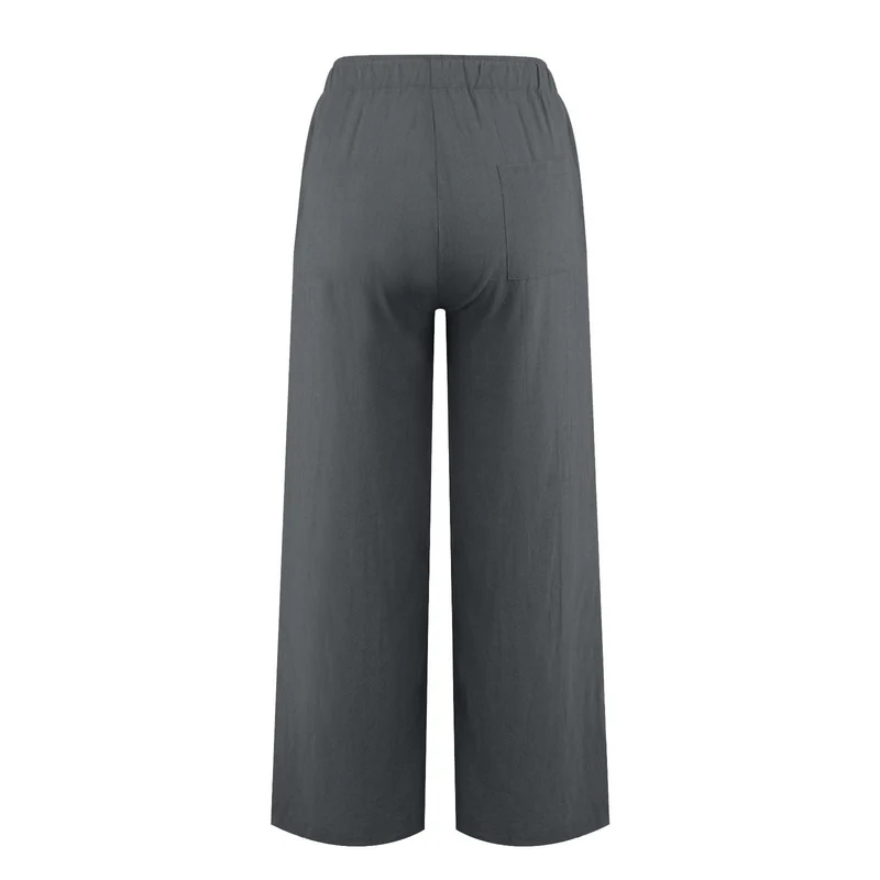 Olivenorma Damenhose aus Baumwollleinen mit weitem Bein