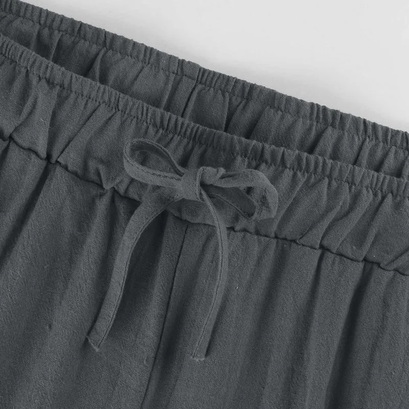 Olivenorma Damenhose aus Baumwollleinen mit weitem Bein