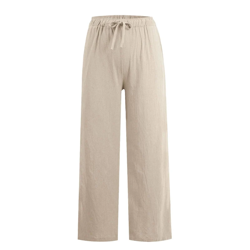 Olivenorma Damenhose aus Baumwollleinen mit weitem Bein