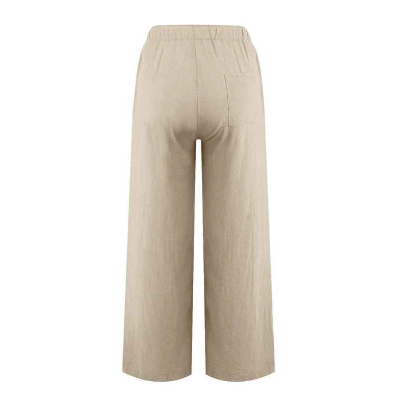 Olivenorma Damenhose aus Baumwollleinen mit weitem Bein