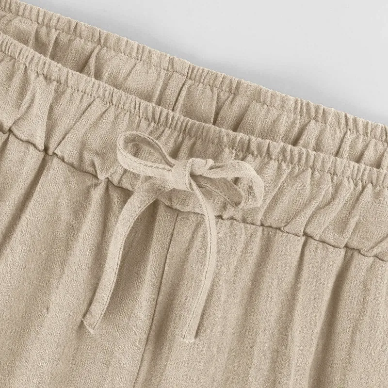 Olivenorma Damenhose aus Baumwollleinen mit weitem Bein