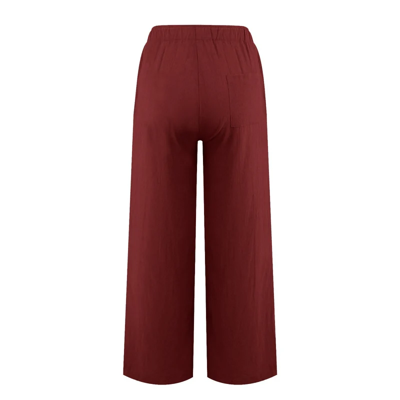 Olivenorma Damenhose aus Baumwollleinen mit weitem Bein