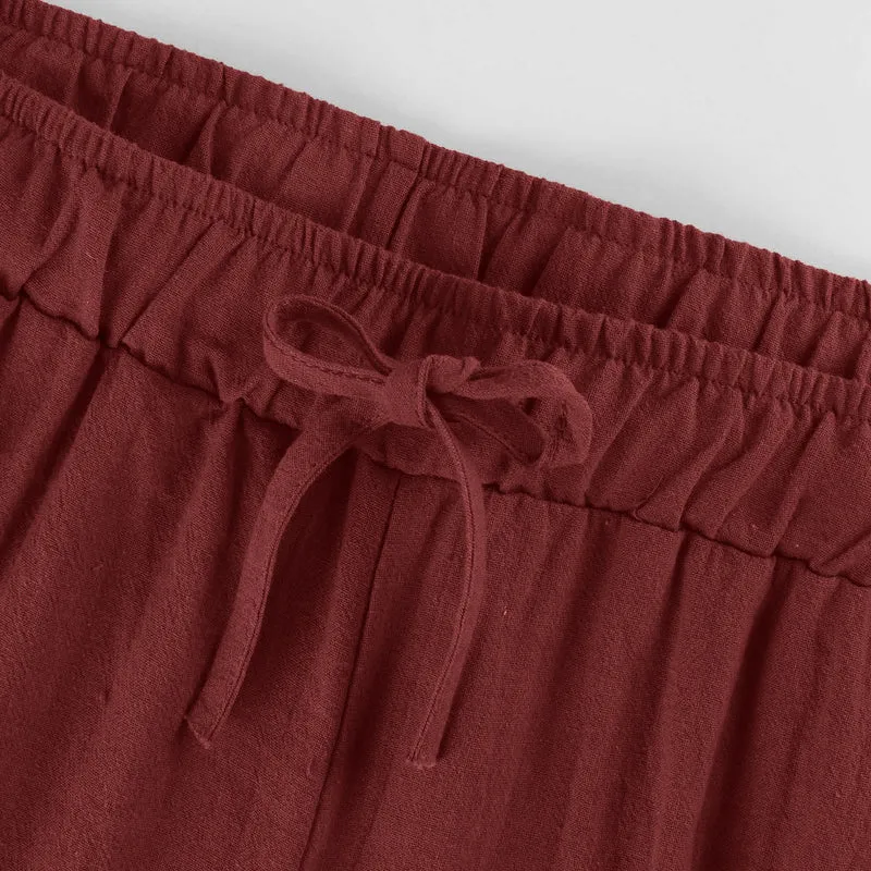 Olivenorma Damenhose aus Baumwollleinen mit weitem Bein