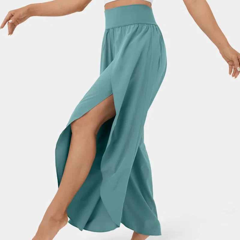 Olivenorma Damen-Yogahose mit lockerer Passform, Schlitz, Stretch-Schlagbein, elastischem Bund, bequem, flexibel und stylisch