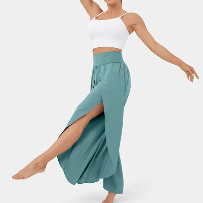 Olivenorma Damen-Yogahose mit lockerer Passform, Schlitz, Stretch-Schlagbein, elastischem Bund, bequem, flexibel und stylisch