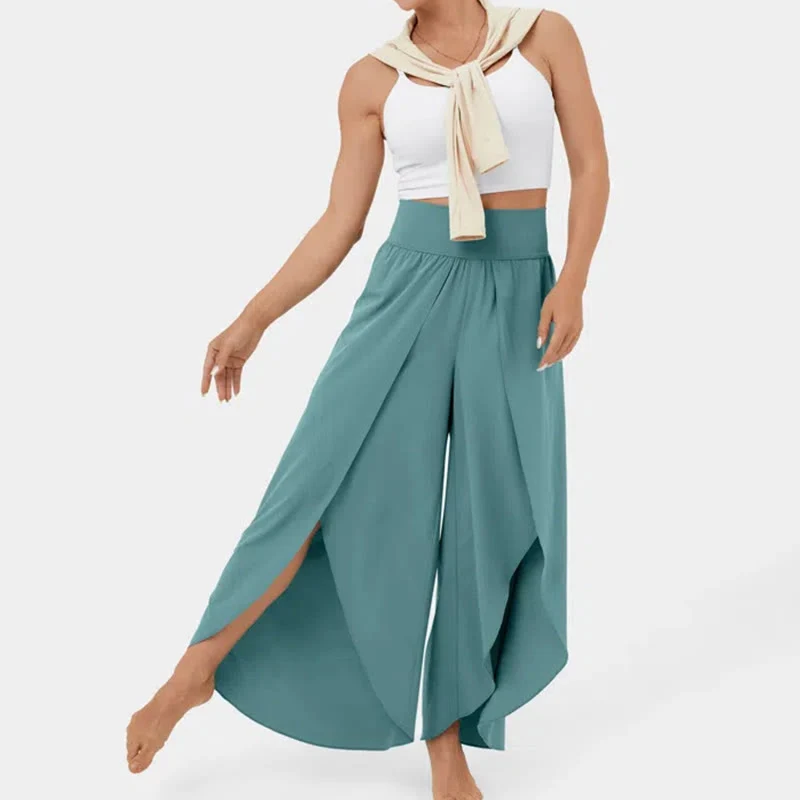 Olivenorma Damen-Yogahose mit lockerer Passform, Schlitz, Stretch-Schlagbein, elastischem Bund, bequem, flexibel und stylisch
