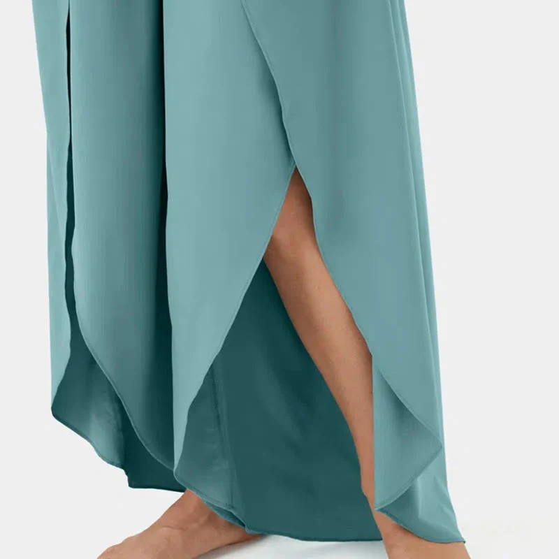 Olivenorma Damen-Yogahose mit lockerer Passform, Schlitz, Stretch-Schlagbein, elastischem Bund, bequem, flexibel und stylisch