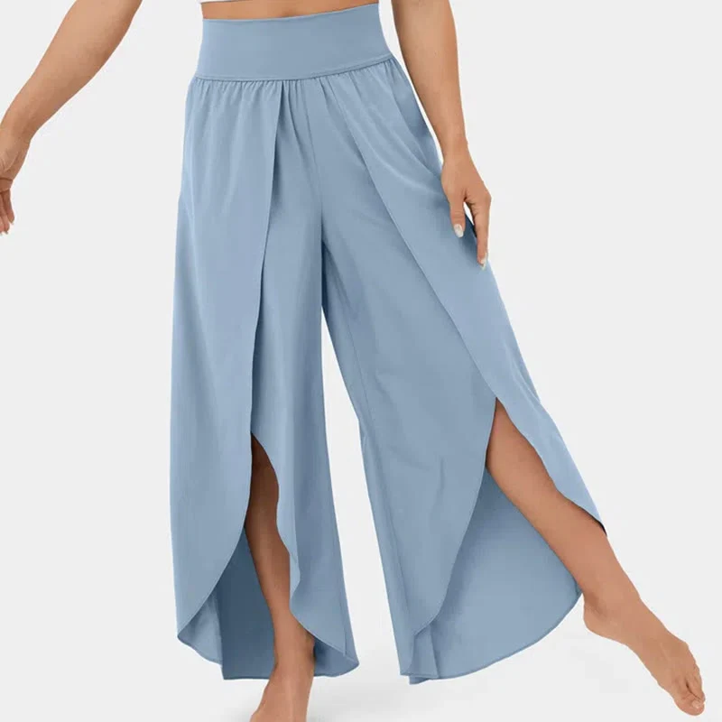 Olivenorma Damen-Yogahose mit lockerer Passform, Schlitz, Stretch-Schlagbein, elastischem Bund, bequem, flexibel und stylisch