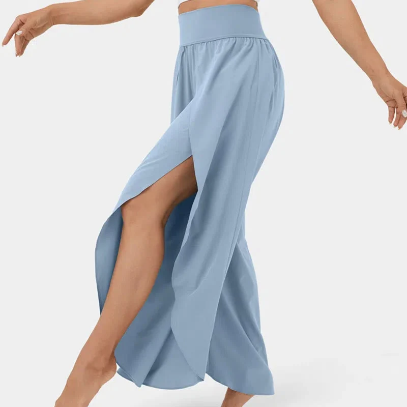 Olivenorma Damen-Yogahose mit lockerer Passform, Schlitz, Stretch-Schlagbein, elastischem Bund, bequem, flexibel und stylisch