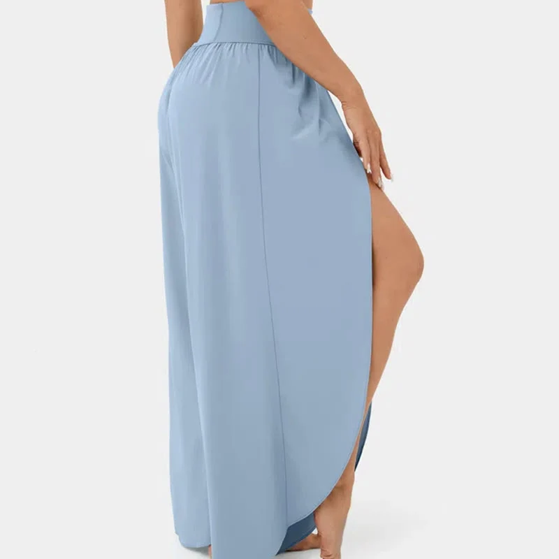 Olivenorma Damen-Yogahose mit lockerer Passform, Schlitz, Stretch-Schlagbein, elastischem Bund, bequem, flexibel und stylisch