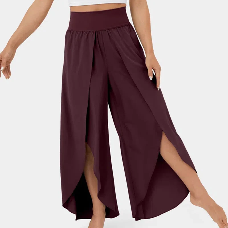 Olivenorma Damen-Yogahose mit lockerer Passform, Schlitz, Stretch-Schlagbein, elastischem Bund, bequem, flexibel und stylisch
